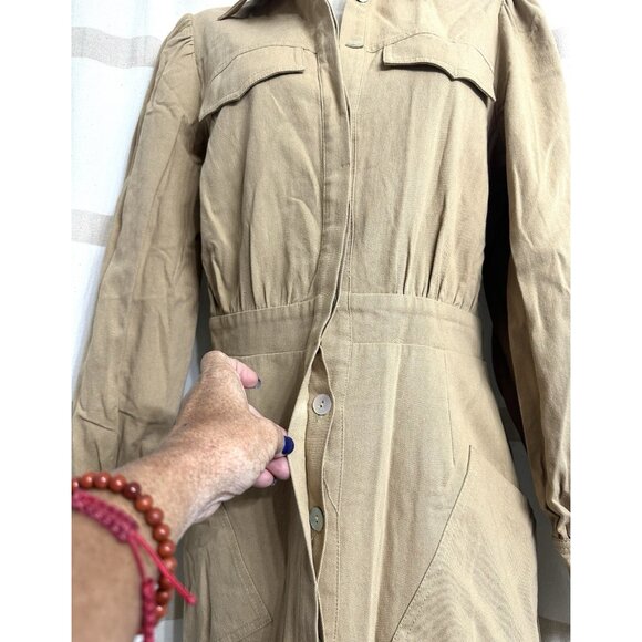 C/MEO Collective Camel Tan Dark Academia Long Puff Sleeves Office Mini Dress 6M - Picture 3 of 11